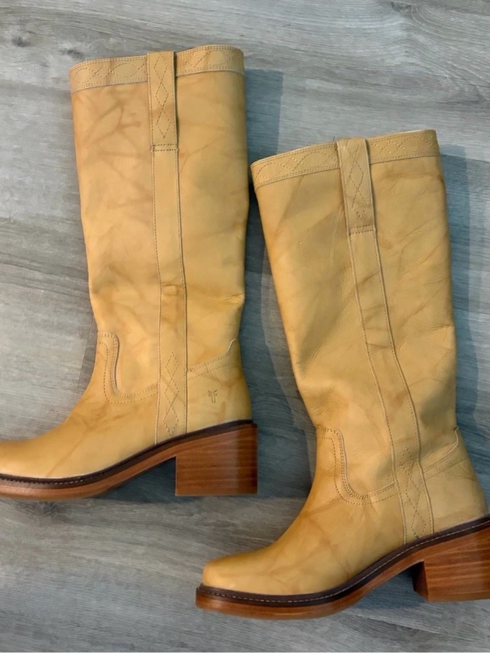 Frye Tall Pull-On Leather Boots in Banana color